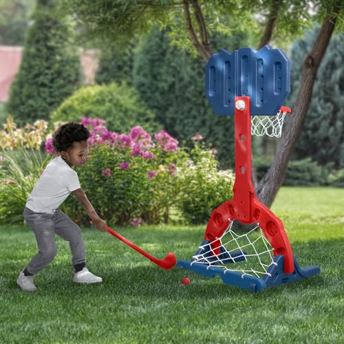 Delta Children Marvel Spider Man 4-in-1 Sports Center – Adjustable Easy Score Basketball Hoop, Soccer/Hockey Net and Golf Game, Red/Blue - color: Marvel Spider-man