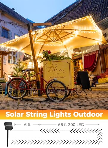 Minetom Solar String Lights Outdoor Waterproof, Extra Long 72FT 200 LED Solar Powered String Lights with 8 Lighting Modes, Solar Light for Outdoor Outside Tree Balcony Gazebo, Warm White - color: Warm White, size: 72 FT 1Pack