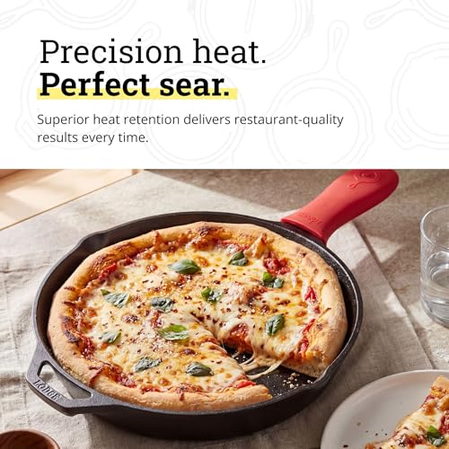 Lodge Seasoned Cast Iron Skillet 12 Inches - Quality Frying Pan for the Stove, Oven, Grill & Campfire - Includes Silicone Hot Handle Holder - Non-Toxic, Nonstick & Long-Lasting - size: 12 inch + Hot Handle Holder