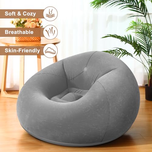 Realspring 6 9 12 Pcs Inflatable Bean Bag Chairs for Adults with Electric Air Pump, Blow up Couch Folding Portable Inflatable Couch Lazy Sofa for Outdoor Movie Night Camping(Gray,6 Pcs) - color: Grey