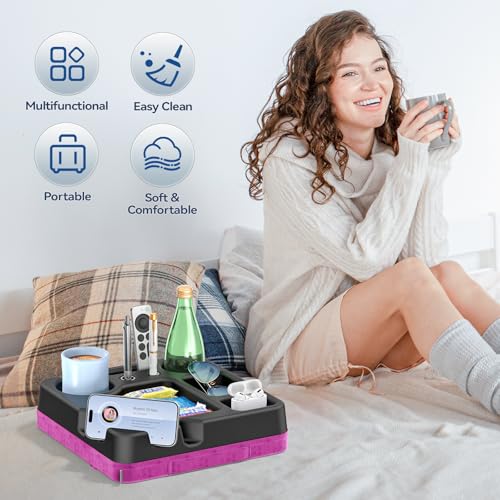 Couch Cup Holder Tray Couch Cup Holder Pillow Bed Tray Snack Sofa Bed Caddy Organizer Beach Sofa Drink Holder Anti-Spill Portable Snack Caddy Couch Remote Holder for Phone Pad Kindle Beverage Purple - color: Purple