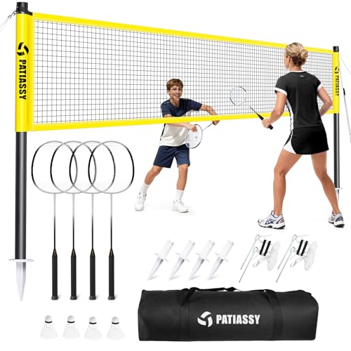 Badminton Set for Backyard, Outdoor Badminton Net with Anti-Sag Design, 4 Professional Badminton Rackets, 4 Shuttlecocks and Carry Bag for Lawn or Beach - color: A-Yellow