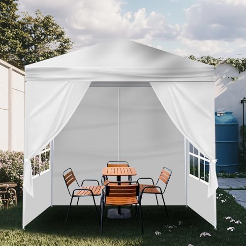 6.5x6.5ft Heavy Duty Commercial Canopy Tent,Portable Folding Canopy Tents,Waterproof Patio Gazebo Tent,Folding Outside Shelter Gazebos,with 4 Removable Sidewalls,for Wedding Party Backyard (White) - color: White