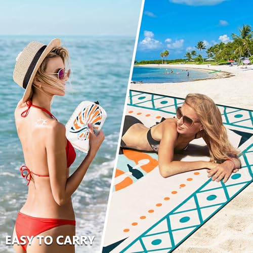 HIHOHO Beach Blanket Waterproof Sandproof Extra Large Beach Mat 79" X 83"/120"x108"for 1-8 Adults Quick Drying Durable Outdoor Picnic Mat for Beach Travel Camping Hiking - color: Colorful Round Shell - Lace Pattern, size: 79" X 83"（1~3 person）