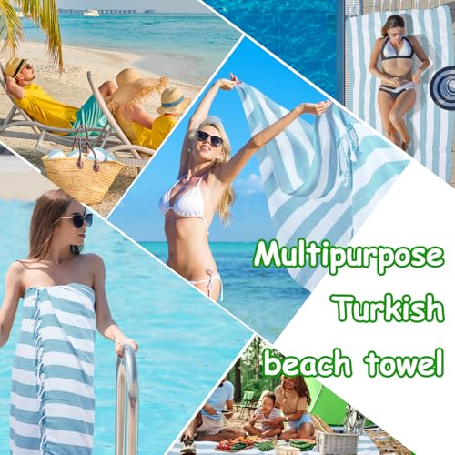 Set of 6 Turkish Beach Towel, Cotton Beach Towels, 36 x 71 Inches Turkish Towel, Sand Free, Quick Dry, Lightweight Beach Towels for Adult Blue - color: Blue, size: 6 Pack