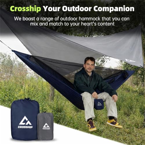 Camping Hammock with Mosquito Net, 2 Person Hammock Bug Net, Portable, Parachute Nylon for Outdoor, Camping, Hiking, Backpacking, Backyard, Beach, Travel (Hold Up to 500lbs) (Midnight Blue) - color: Midnight Blue