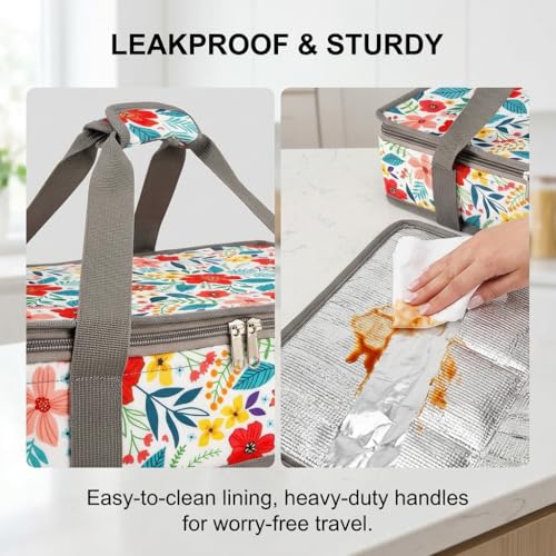 Insulated Casserole Carrier Fits Pioneer Woman Kitchen Stuff & 9x13 Baking Dish, Large Lasagna Lugger Tote, Leakproof Thermal Food Warmer Bag for Potluck, Picnic, Travel, Hot/Cold Food & Mom Gifts - color: Floral#2