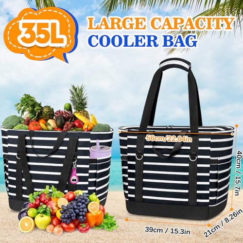 HUANLANG Soft Cooler Bag Insulated for Travel,Large Insulated Grocery Bags with Zippered Top,PEVA Collapsible Food Delivery Cooler Bag for Beach, Travel, Picnics - color: Black