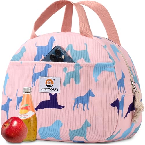 CaCTOUR Lunch Bag Kids,Cute Lunch Box for Kids Boys Girls,Portable Mini Cooler Bag,Small Insulated LunchBox Reusable Corduroy Lunch Tote for School/Travel/Picnic/Work (Dog) - color: D-Dog