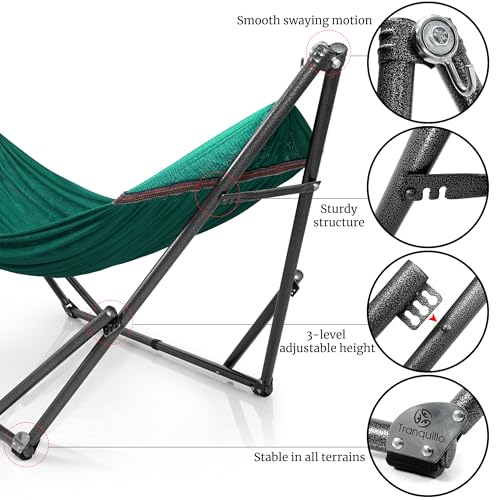 Tranquillo Double Hammock with Stand Included for 2 Persons/Foldable Hammock Stand 600 lbs Capacity Portable Case - Inhouse, Outdoor, Camping, Peacock - color: 1. Peacock