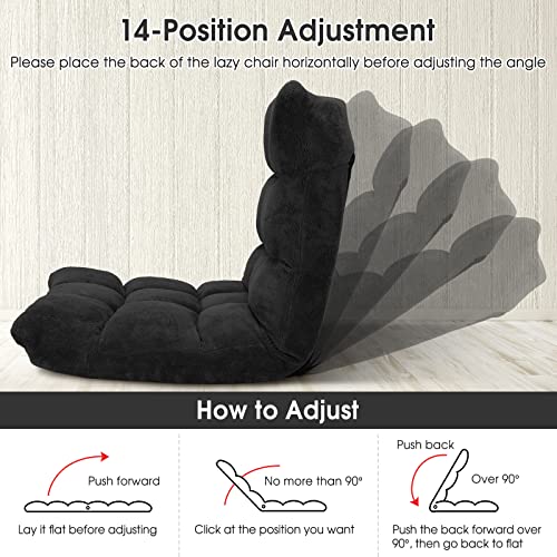 Giantex Folding Floor Chair with Back Support, 14 Adjustable Position, Padded Sleeper Bed, Couch Recliner, Floor Gaming Chair for Adults Meditation Living Room Bedroom, Black - color: Black, size: 26.5"x22.5"x22"