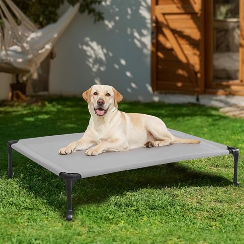 Veehoo Outdoor Elevated Dog Bed Large Sized Dogs, Large Cooling Raised Dog Cots Beds Training Platform Off Ground Hammock with Breathable Mesh, No-Slip Feet, 42"x30", Grey - color: Silver Gray, size: 42.0"L x 30.0"W x 7.0"Th