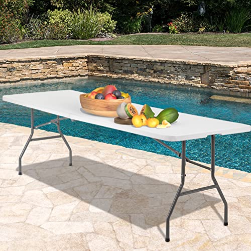 PayLessHere Outdoor Dining Table 8FT Plastic Camping Table Portable Party Table with Carrying Handle for Parties Wedding BBQ Camping Dining Kitchen - color: White, size: 8 FT