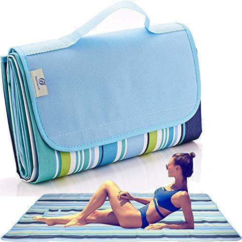 Beach Blanket Extra Large Picnic Blankes Sandproof Waterproof Outdoor Indoor Blanket Lightweight Handy Mat Portable Beach Mat for Camping Hiking Travel Park Grass 80" x 80" - color: Blue