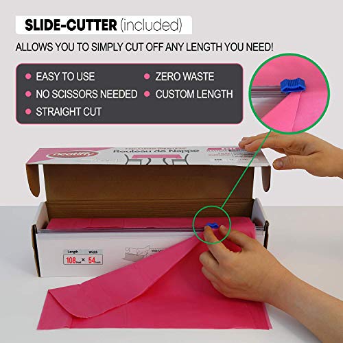 Neatiffy Disposable Plastic Table Cloth Roll | 54 in x 108 Ft Waterproof Tablecloth | Table Cover for Rectangle, Square, Round Oval Tables | Picnic, Party, Banquet, Birthdays, Weddings - Pink - color: Pink
