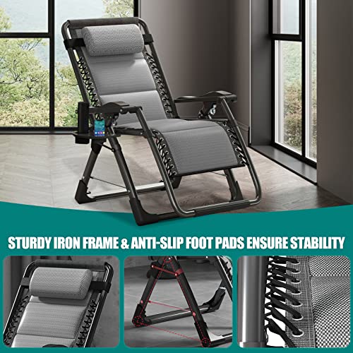 DoCred Zero Gravity Chair, Lawn Recliner, Reclining Patio Lounger Chair, Folding Portable Chaise with Detachable Headrest and Cup Holder Cool Gray - color: Cool Gray, style: Zero Gravity Chair