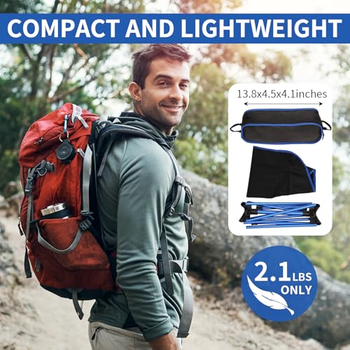 Ultralight Camping Chair, Foldable Portable Camping Chair with Breathable Nylon Mesh, Compact Design & Carry Bag for Hiking, Backpacking, Beach, Concerts (Black&Blue) - color: Black&blue