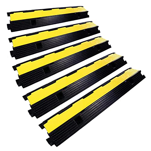 Rubber Cable Ramp Cord Cover Cable Protector Ramps Wire Hose Protective 1 Channel 22000Lbs Load Capacity Traffic Speed Bump for Asphalt Concrete Gravel Driveway Indoor Outdoor, 5 Pack - color: 1 channel-5 pack