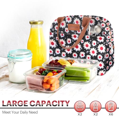 Lunch Bag for Women & Men Adult Insulated Lunch Box, Small Leakproof Cooler Food Lunch Containers Reusable High Capacity Lunch Tote Bags for Work, Travel, Outdoor (Red Flower) - color: Red Flower
