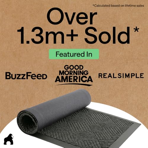 GORILLA GRIP 100% Waterproof All-Season WeatherMAX Doormat, 34x58, US Designed Natural Rubber, Stain and Fade Resistant, Low Profile Indoor Outdoor Door Mats, Easy Clean Patio Mat, Gray Diamond - color: Gray Diamond, size: 58" X 34"
