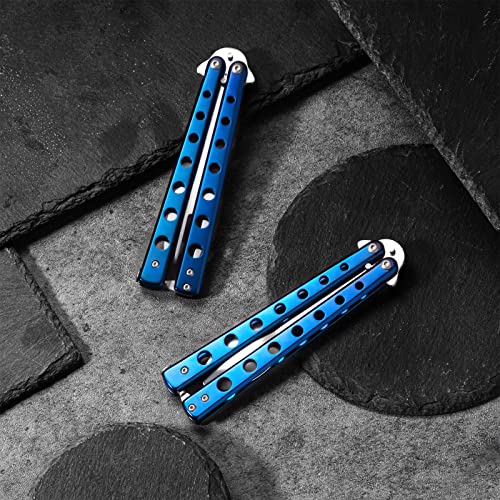 Flutesan 2 Pcs Butterfly Fork and Spoon Set, Folding Stainless Steel Fork Tactical Butterfly Spoon for Travel BBQ Kitchen Camping Hunting(Blue) - color: Blue