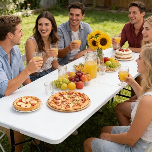 SUPER DEAL 8FT Folding Picnic Table for Indoor Outdoor, Portable Fold-in-Half Plastic Dining Camping Party Table with Carrying Handle - color: White, size: 95"x30", style: Rectangular