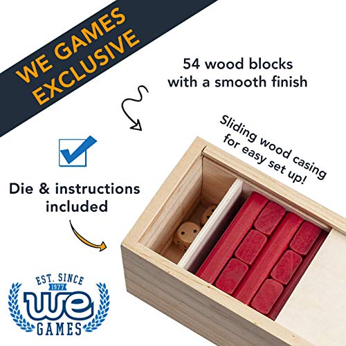 WE Games Wooden Block Stacking Party Game for Adults, Tumble Tower Wedding Guest Book Alternative, Tabletop Games, Includes Storage Case, 12 inches - color: Red