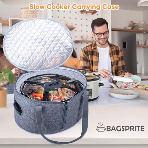 BAGSPRITE Slow Cooker Carrying Case Compatible with 6-8 Quart Crockpot Carrier for Hot Food and Hamlton Beach Slow Cooker Tote with Lid Fastener for Crock-pot Dust Cover Applicances - color: Grey