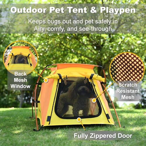 Portable Dog Tent for Small to Medium Sized Pets up to 25lb, Waterproof Dog Tent Outdoor Lightweight with Carrying Bag, Fully Zipped Meshed Door and Window, for Camping, Beach, Backyard - color: Yellow