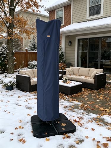 Patio Umbrella Cover for 9ft to 13ft Offset Umbrella, Water Resistant, Curved Cantilever and Straight Pole Parasol Outdoor Umbrellas Cover with Zipper and Rod Dark Blue - color: Dark Blue, size: Cantilever 9'-13'