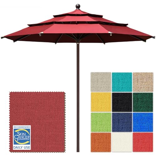 EliteShade USA 10-Year-Non-Fading 11ft 3-Tier Market Patio Umbrella, Commercial Grade Outdoor Table Umbrella with Cylinder Push-Up, Windproof & UPF 50+ UV Protection, Heavy Duty Ventilation for Garden, Deck, Pool, Backyard, Beach & Bistro, Burgundy - colo
