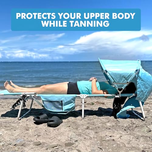 Oversized Extra Wide Tanning Chair with Sun Canopy Face Hole Padded Adjustable Washable, Heavy Duty Layout Folding Lounge Chair for Outside Beach Reading Sunbathing, UPF 50+, XL, Plus Size, 330 LBS - color: Blue, size: Oversized