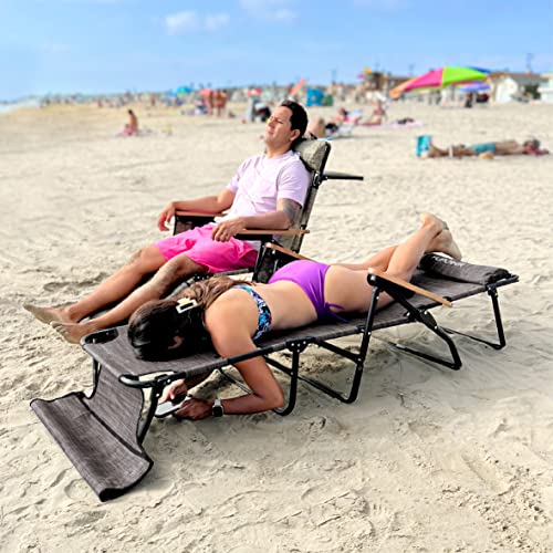 EASYGO PRODUCTS FLIP Face Down Tanning Chaise Lounge Chair with Face & Arm Holes - 4 Legs Support - Textilene Material - 6 Position - Arm Head Rest Pillow - Beach or Home Use - color: Flip Brown