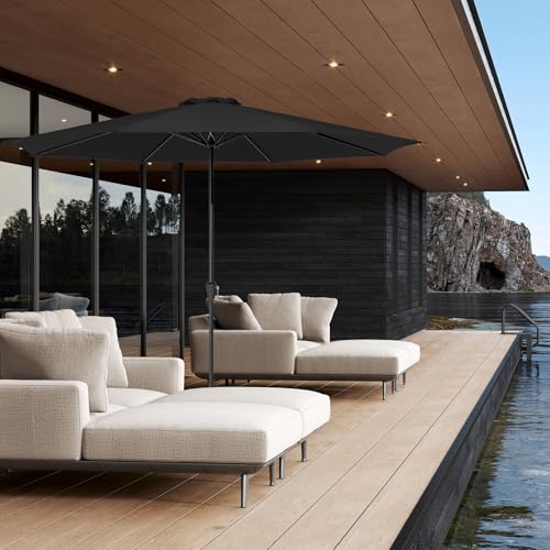 JEAREY 11' Patio Umbrellas Outdoor Table Market Umbrella w/Crank, 8 Sturdy Ribs, UV Protection Windproof for Garden, Deck, Backyard, Pool(Black) - color: Black, size: 11ft
