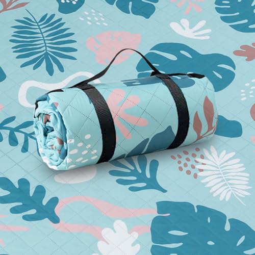 PY SUPER MODE Extra Large Waterproof Picnic Blankets 83x79 Inches - 5 Layer Outdoor Picnic Mat for Beach Camping Park Lawn, Windproof Anchor System with Stakes, Foldable Blue&Green - color: Blue&green