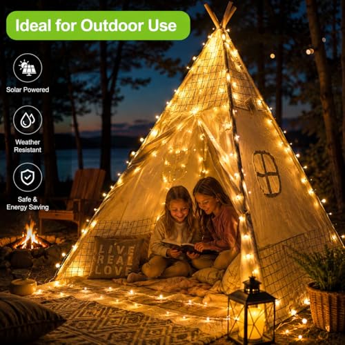 ALENEY Solar String Lights Outdoor, 33 Feet 100 LEDs 8 Modes Solar Fairy Lights for Outside, Waterproof Outdoor Light for Patio Yard Christmas Tree Halloween Wedding Party Decorations, Warm White - color: Warm White, size: 100 LEDs
