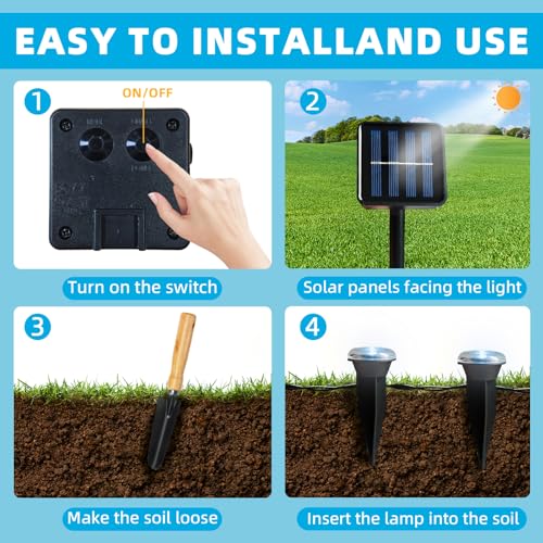 15 LED Solar Ground Lights Outdoor, Waterproof Solar Pathway Lights, LED Landscape Lighting for Garden, Patio, Driveway, Walkway - White - color: White, size: 15.4FT