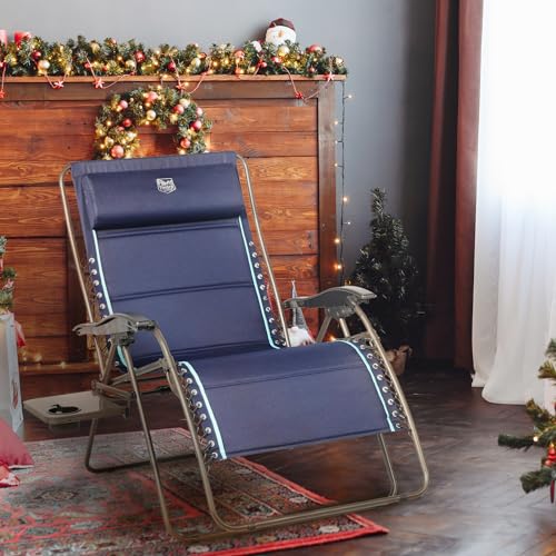 Timber Ridge Oversized Zero Gravity Chair, 33In Wide XXL Zero Gravity Reclining Chair with Side Table, Full Padded Lounge Chair for Outdoor Camping Patio Lawn, Heavy Duty Supports 500lbs, Blue-1 Pack - color: Blue-1 Pack