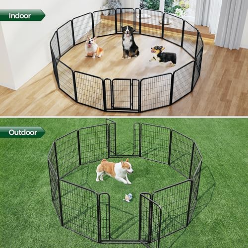 Yaheetech Dog Playpen Outdoor, 32 inch 16 Panels Dog Pen Indoor Heavy Duty Puppy Exercise Pen Metal Pet Fence for RV Camping/Yard/Garden - size: 32"