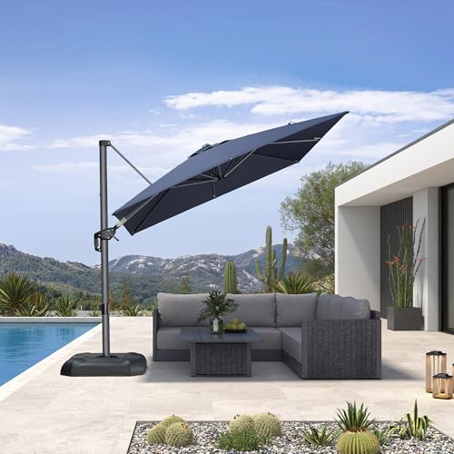 PURPLE LEAF 8 Feet Patio Umbrella Outdoor Cantilever Square Umbrella Aluminum Offset Umbrella with 360-degree Rotation for Garden Deck Pool Patio, Navy Blue - color: Navy Blue, size: 8' X 8', style: Standard