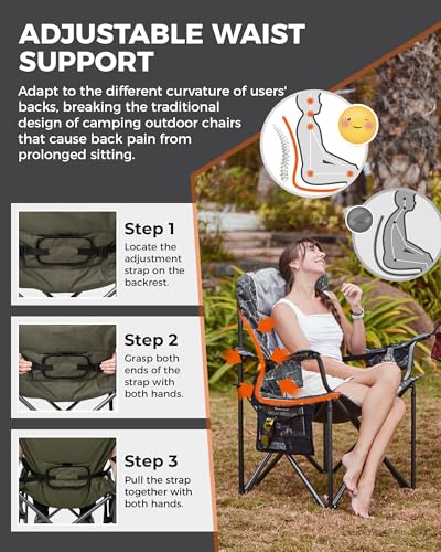 KingCamp Oversized Camping Chair with Adjustable Lumbar Support, 550lbs Heavy Duty Padded Folding Lawn Chair for Adults, Outdoor Armchair with Cooler Bag, Cup Holder & Side Pocket for Fishing, Travel - color: 1 Pack-green/Grey