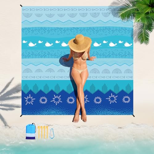 Beach Blanket 78''×81'' Suits 1-5 Adults Waterproof Sandproof Oversized Waterproof Lightweight Durable Beach Blanket Large Picnic Mat for Travel Camping Picnic - color: Sea, size: 78''x81''