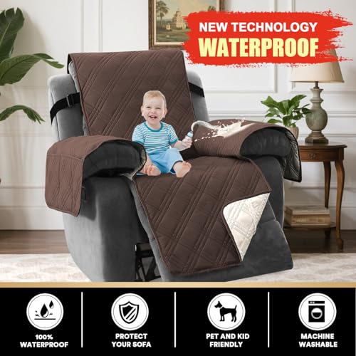 PrinceDeco Recliner Cover 100% Waterproof Couch Cover Sofa Cover for Living Room Water Resistant Furniture Protector with Elastic Straps for Pets Dog(Recliner28,Brown) - color: Brown, size: Recliner