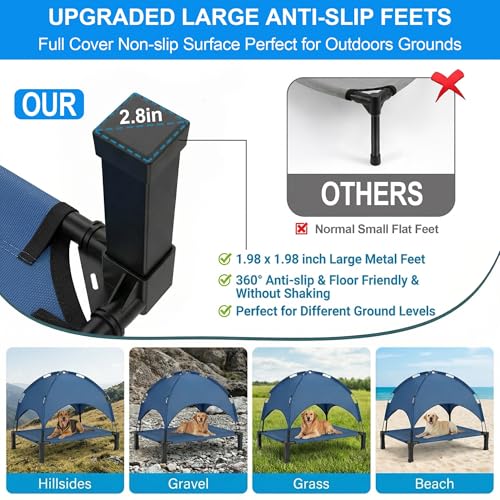 Elevated Dog Bed with Canopy Raised Pet Cot for Large Dogs, Outdoor Dog Cot with Removable Sun Shade Tent, Breathable Mesh Portable Dogs Cot for Camping, Beach, Backyard, Outdoor Use - color: Blue, size: 42.1"l X 31"w X 37"h