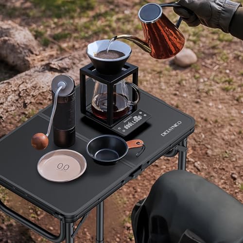 Folding Camping Table, 22" x 15" Picnic Table with 3 Adjustable Height Max 27.5", Matte Black Aluminum Folding Table with Handle for Party, Dining, Garden, Patio, Market - style: 2-Fold MDF Tabletop