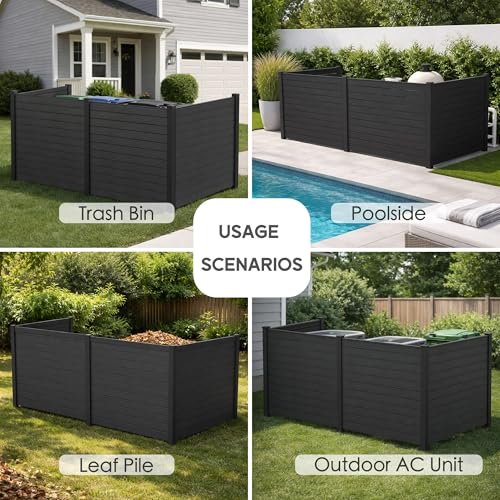 Kozyard 50" W x 48" H Outdoor Privacy Screens Aluminum Post, Air Conditioner Fence Panels, Pool Equipment Enclosure, Trash Can Screens Fence Kit for Outside Backyard Patio(Black/4Panels) - color: 4Black Panels/DarkGray Frame