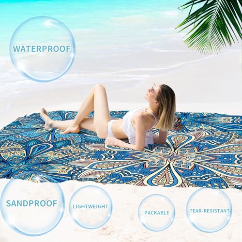 Beach Blanket 78''×110'' Suits 1-7 Adults Waterproof Sandproof Oversized Lightweight Sand Free Beach Blanket Large Picnic Mat for Travel Camping Picnic Hiking - color: Blue Flower, size: 78''x110''