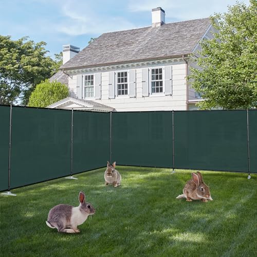 E&K 5'x2' Outdoor Privacy Screen Fence Panel Freestanding Backyard Patio Privacy Pool Fencing Temporary Garden Dog Fence with Iron Poles and Rails (Green) - color: Green, size: 5'x2'