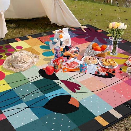 Abstract Floral Picnic Blankets Waterproof Foldable, 60″X80″ Thick Picnic Mat Outdoor Blanket for Grass, Modern Beach Blanket Sandproof Picnic Accessories for Camping Party Park Travel - color: A10, size: 5' X 6'8" (Rectangular)