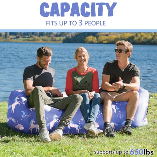 AlphaBeing Inflatable Lounger Beach Chair Accessories, Air Sofa Hammock Inflatable Couch for Camping Backyard Lakeside with Compression Sacks, Ideal Outdoor Gifts for Adults - color: Unicorn Navy